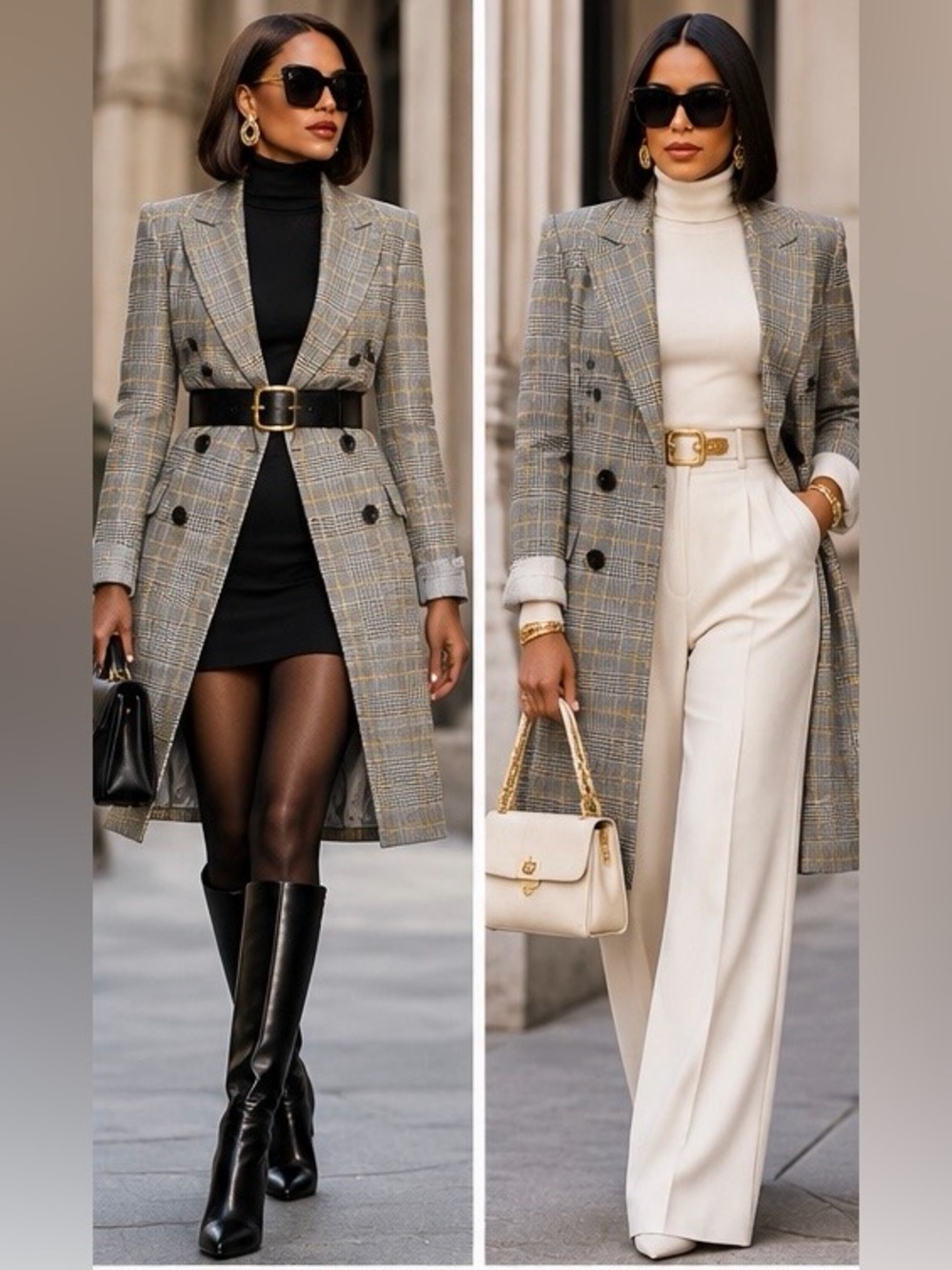 Zara Checked Wool Coat in Gray and Yellow Plaid